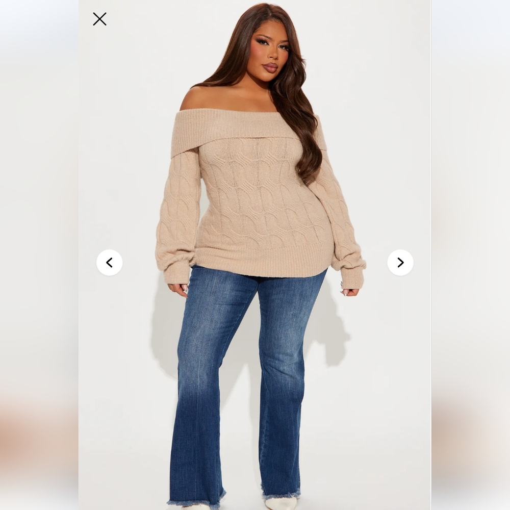 Fashion Nova Off-the-Shoulder Cable Knit Sweater - Beige